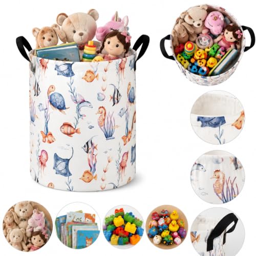 Image of Large Laundry Basket Canvas Storage Bins Baby Nursery Hamper for Boys and Girls Toy Box Gift Baskets for Home,Office,Home Decor