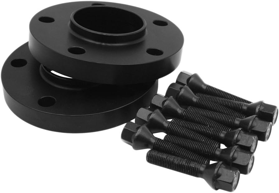 Complete Set of BMW Black 10 mm Thick Hub Centric Wheel Spacers 5x120 (72.56 mm Hub Bore) + 20 Pc Black 12x1.5 Lug Bolts