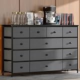 EnHomee Dresser TV Stand with 13 Fabric Drawers for 45 Inch TV, Grey