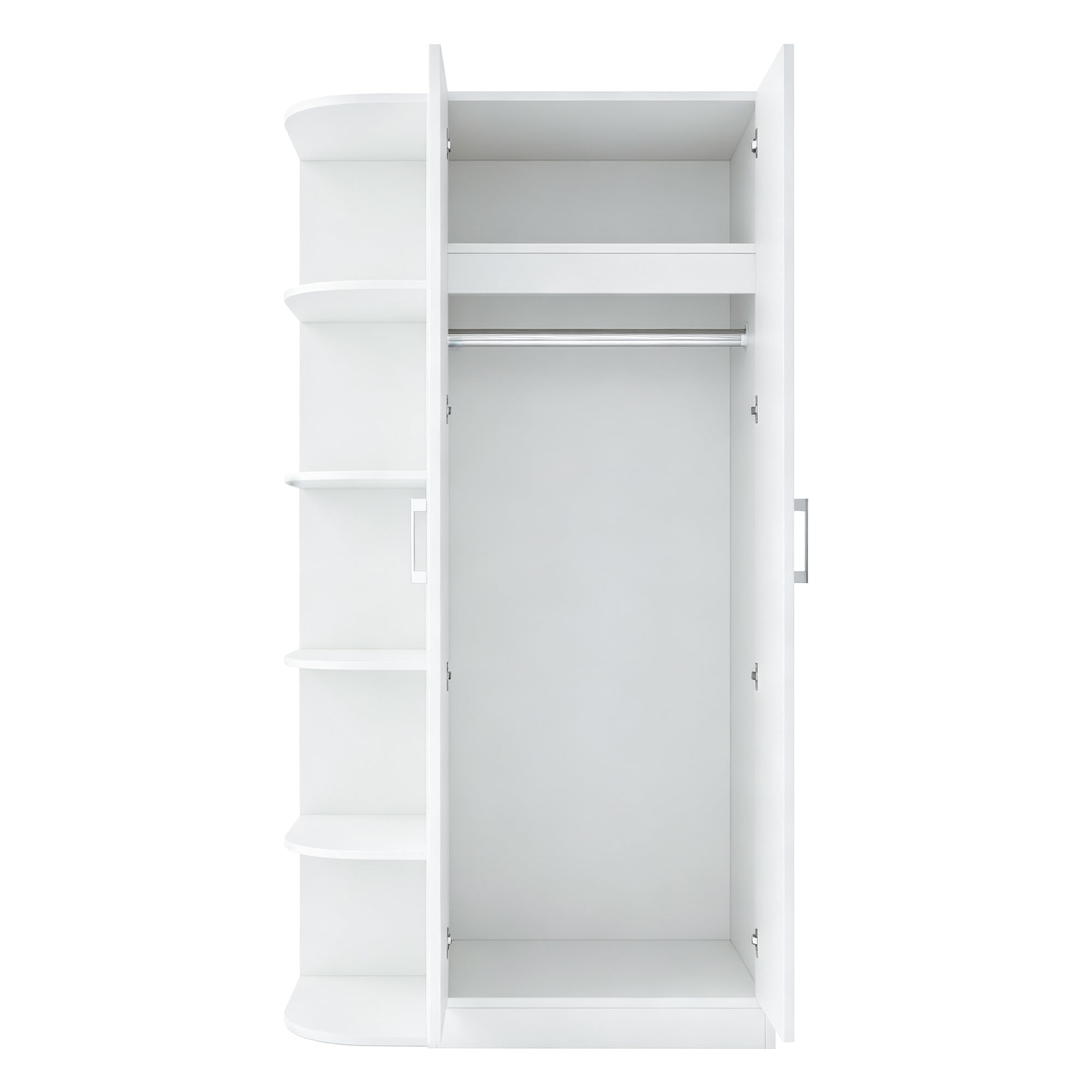 2-türig Kleiderschrank mit Regalböden und Schubladen, Zweitüriger Schrank Garderobenschrank Mehrzweckschrank für Schlafzimmer, Kinderzimmer Flur & Büro, Weiß, 90x55x170 cm