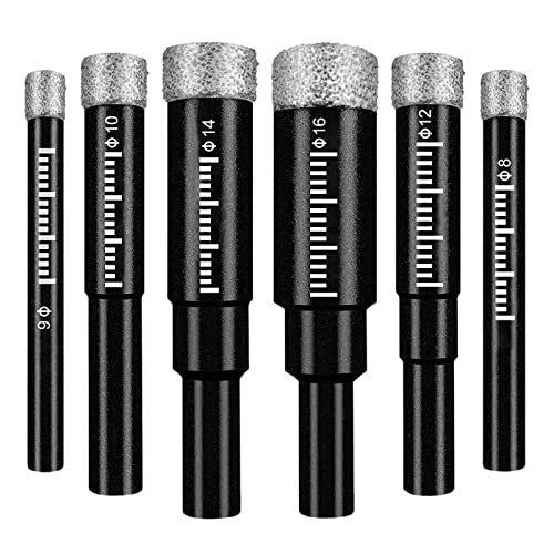 Broca de diamante prémium para azulejos, 6 piezas, corona diamante para taladrar en seco en porcelana, Cerámica, granito, vidrio, porcelana, mármol, granito, gres porcelánico, Negro 6/8/10/12/14/16mm Cover