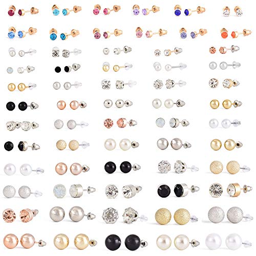 62 Pairs Simulated Pearl Earrings Set - Stud, Rhinestone Circle Ball Hypoallergenic Jewelry Gift for Women