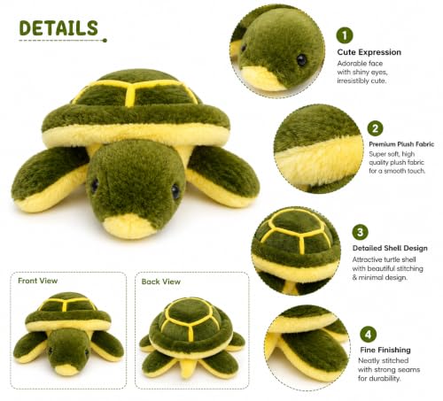 Image of TortoisePlush Sea Turtle Soft Toy, Dark Green and Yellow, 22 cm, Stuffed Animal for Kids, Modern Design, Tortoise Theme, Durable Quality (Dark Green)