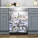Winter Home Kitchen Decor Sticker,Snow Fridge Magnet Panel Decal Cover,Winter Scenery Dishwasher Mag