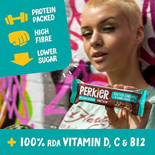 Perkier Bars, Salted Caramel & Dark Chocolate (15 Bars) - Healthy, Vegan and Gluten Free Low Calorie Snack Bars