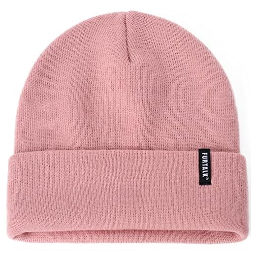 FURTALK Womens Knit Beanie Hat Acrylic Winter Hats for Women Men Soft Warm Unisex Cuffed Beanie Lightcoral