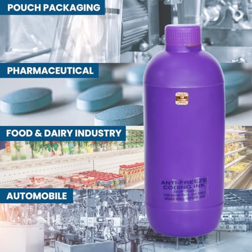 Image of SMART PACK Non-Porous Ink for Generic Name of Coding Machine Material | Fast-Drying, Permanent, Solvent-Based, Waterproof, High-Adhesion Ink | Pack of 1 Voilet Color 1 Liter
