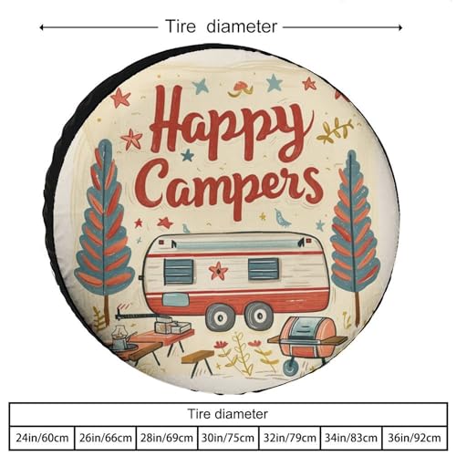Image of Heavy Duty Spare Tire Cover Happy Campers Weatherproof Universal Wheel Protectors Camper Trailer Campfire Tire Cover Universal Fit for Trailers SUV Truck Camper Travel 16 Inch