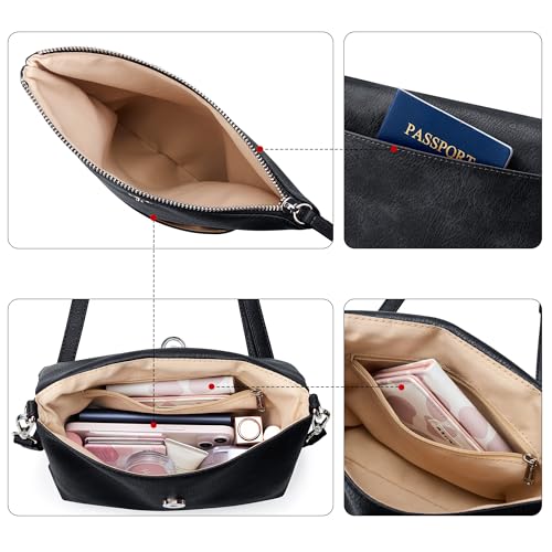 Image of KALIDI Vintage Vegan Leather Crossbody Bag PU Shoulder Bag Handbag Multiple Pockets Adjustable Removable Strap Women