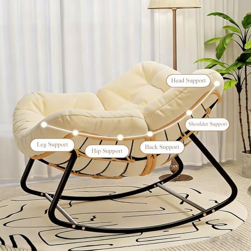 Large Wicker Outdoor Rocking Chair - Comfortable Egg Lounge Chair for Bedroom, Living Room, Porch, and Garden - Stylish & Durable Patio Furniture