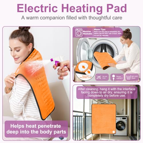 Image of Heating Pad,Electric Heating Pads,Heating Pad for Back,Orange,24x20 Inch | Heating Pads for Shoulder,Neck,Abdomen,Knee,Arms,Legs,Heat Pad for Birthday Father Mother Gift Women Men,6 Heat Settings