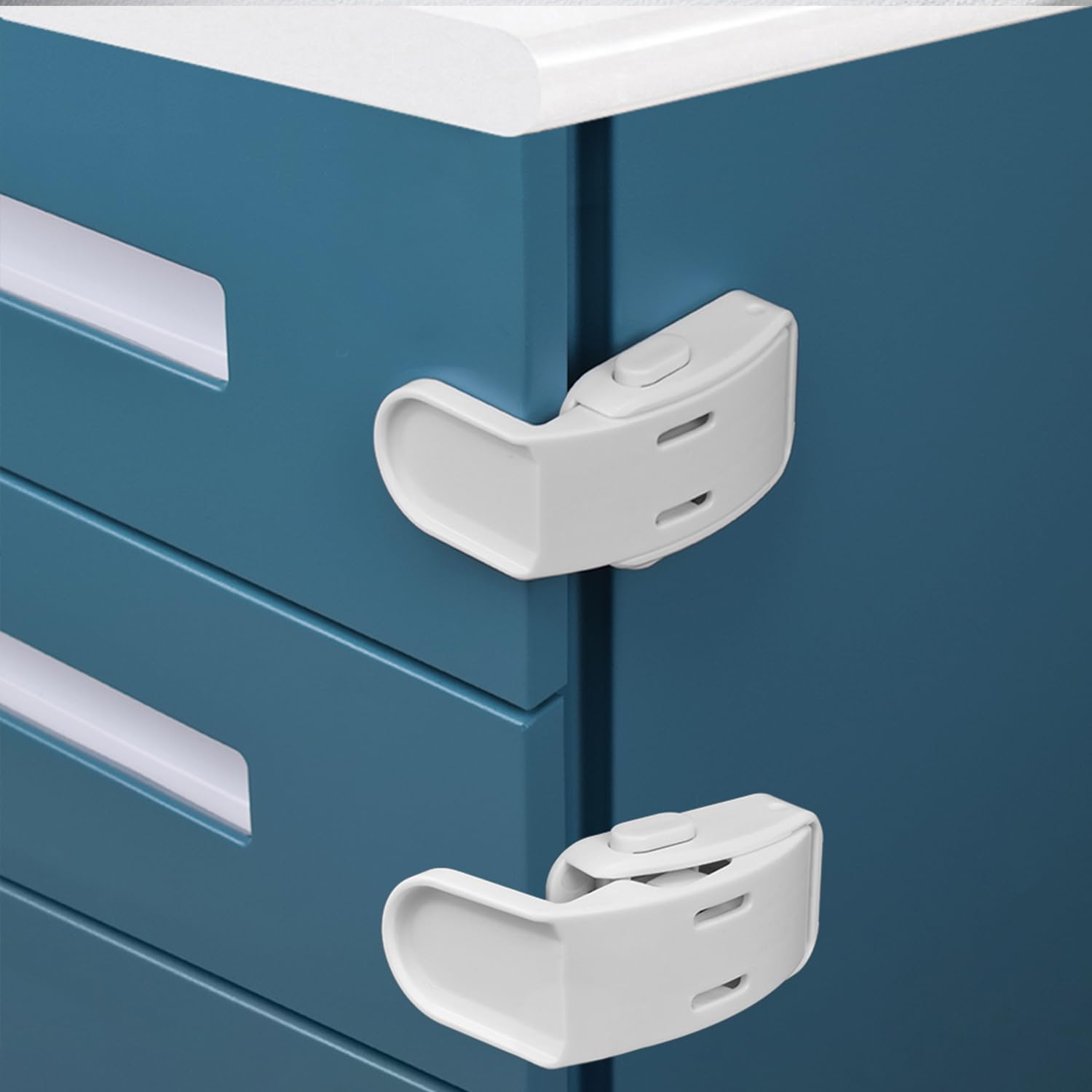 Product image of 4 Pack Drawer Locks Baby Proofing, Maveek Child Proof Cabinet Locks Baby Safety Botton Latches For Bedstand Drawers Room Side Furniture Corner Edges