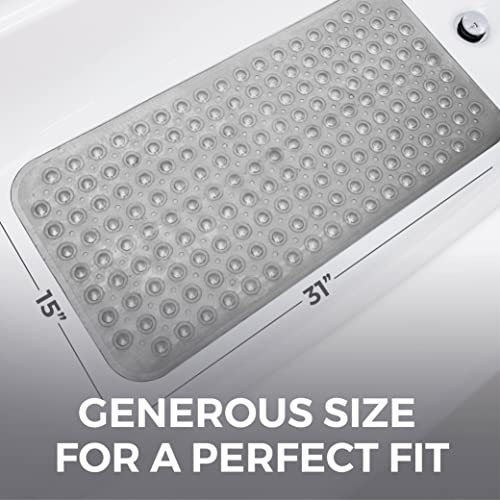Home Genie Bathtub Mat, Strong Grip Mats For Shower Tub, Bpa Free Soft Pebble Texture With Drainage Holes, Bathmats For Inside Showers Floor, Suction Cup Grips Bath Floors, Bathroom, 31X15, Clear Gray #TOP3