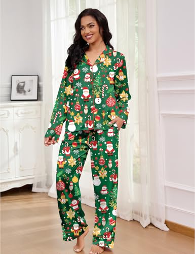 Image of SHESHOW Satin Pajamas for Women Set Long Sleeve Button Down Sleepwear 2 Piece Nightwear Women Pjs Sets Size XS-XXL