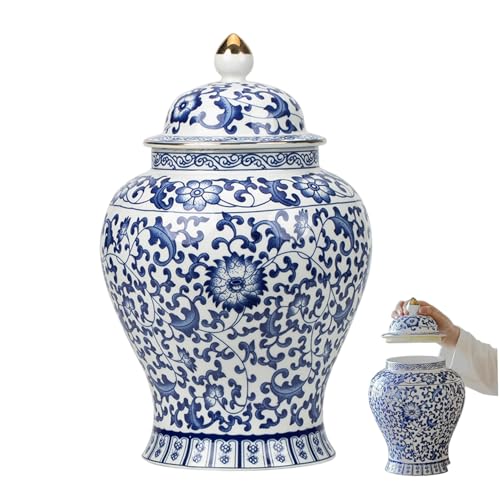 Vase en porcelaine bleu blanc, pot de gingembre décoratif avec couvercle