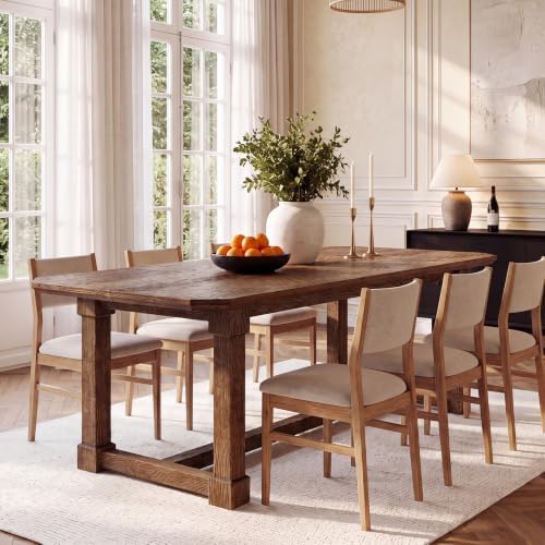 TRIBEWOOD 63" Solid Wood Dining Table, Rectangular Kitchen Table with Sturdy Legs, Rustic Wooden Dinner Tables for 4-6, Dining Room, Living Room, Dark Brown - 3