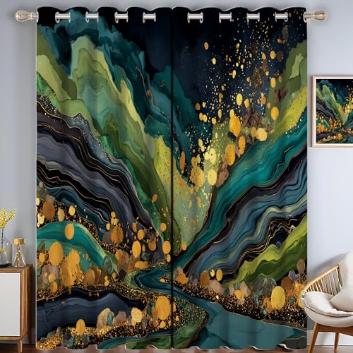 CAEITLRSO Cortinas Opacas de Verde Sepiolita Turquesa, Abstracto Pintura Textura, Fondo De Mármol, Cortina térmica de Suaves Poliéster, Cortinas Opacas con Ojales para Dormitorio Salón, 140x280cm