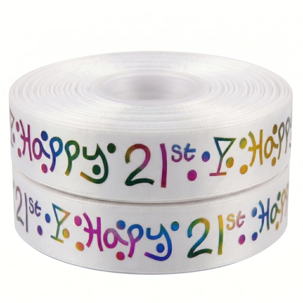 Pimp My Shoes Women's White Pink Red Blue Navy Purple Black Green Yellow Orange Happy 21St Birthday Ribbon White Multi Colour Satin 25Mm X 2M Birthday Ribbon For Gift Wrapping Ribbons For Gift Wrapping, Cakes Birthday Decorations Cards