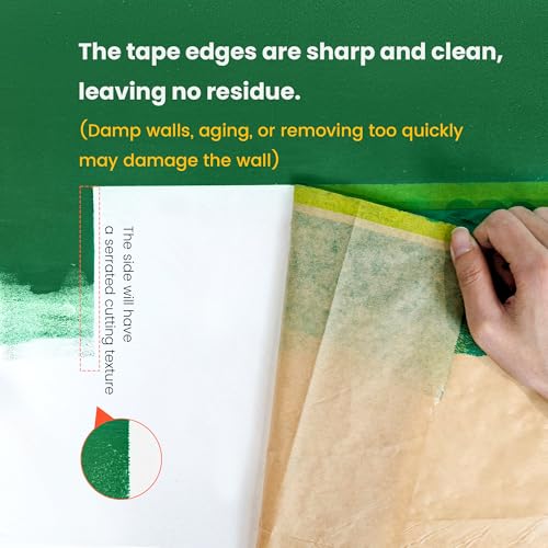 Image of Voomey Pre-Taped Masking Paper for Painting with Dispenser - 7 inch x 82 feet Tape and Drape Painters Paper for Covering Skirting, Frames, Cars and DIY Projects