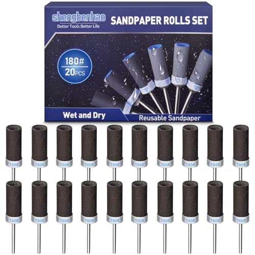 Image of 20Pcs 180 Grit Sanding Drums Sandpaper Sticks Set for Dremel Rotary Tool with 1 /8 inch Shank, Sanding Bits Kit Rotary Tool Accessories for Metal Rust Removal /Jade Polishing /Stone Grinding (180 Grit)