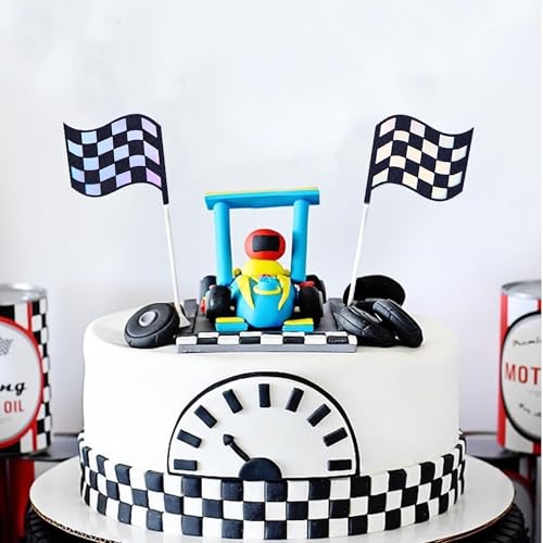 24Pcs Checkered Flag Cake Toppers, Glitter Race Car Cake Picks by Ysqool - Used condition - Image 4