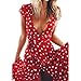 Produktbild Damen kleider Elegant Btruely Rundhals Ausschnitt Kurzarm Lang Rock Boho Beachwear Urlaub Strandkleid Cocktailkleid (L, Rot)