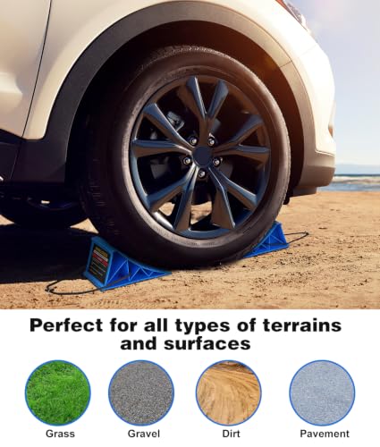 Image of PAHTTO Wheel Chocks, 4Pack Heavy Duty Wheel Chocks with Rope, Blue