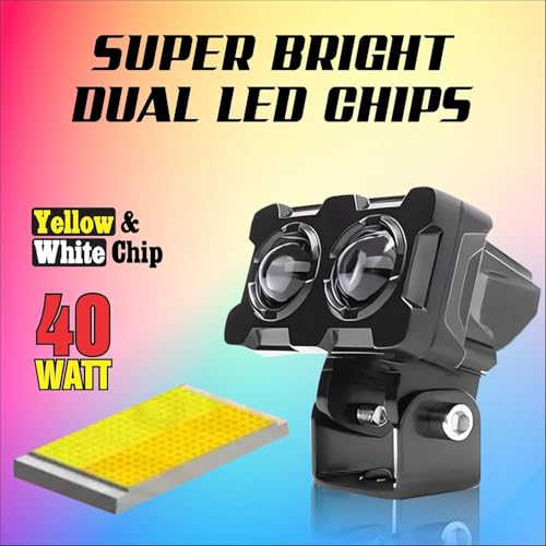 Image of MIKANIX LED Fog Light Lens Projector With HD Lens Super Bright Dual Color White | Yellow With High & Low Beam For All Motorbike, Scooty & ATVs