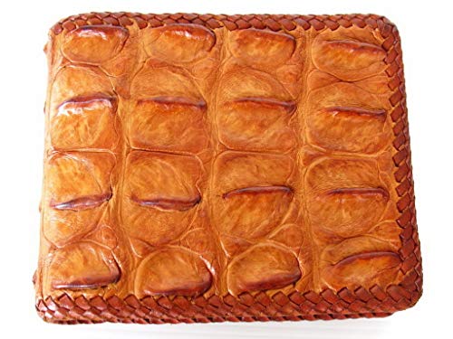 Julie Genuine Real Bone Crocodile Skin Leather Man Bifold Golden Tan Knit Edges Wallet2