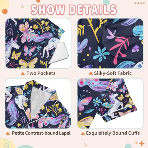 senya Butterfly and Unicorn Satin Summer Pajama Sets Silk Short Sleeve Button Down Sleepwear3
