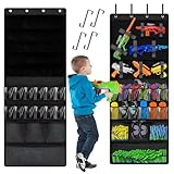 Over the Door Organizer for Toy Guns,Toys Storage Door Hanger with Pockets and Adjustable Hook-and-Loop Straps for Kids Foam Blasters,Darts & Goggles,with 12 Pockets & 20 Straps for Kids Room (Black)