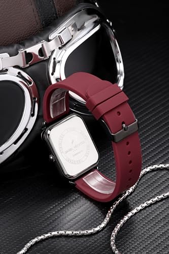 Image of Daniel Hechter Paris Lea Collection Watch for Women with Square Dial, Crystal and Rose Gold Markers, Date Display and Silicone Strap