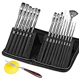 Paint Brushes Set OMITIUM Artist Oil Paint Brushes 15Pcs Different Shapes & Sizes for Acrylic Watercolor Oil Creative Body Paint with Portable Carrying Case,Palette Knife and Sponge