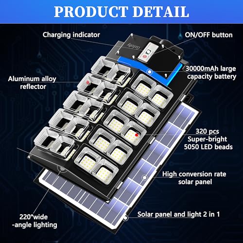Gefolly Solar Street Light Outdoor, Commercial Parking Lot Lights Dusk to Dawn 6500K Flood Security Solar Light IP67 Lamp for Basketball Court, Road, Yard by Gefolly - Used condition - CA$231.65