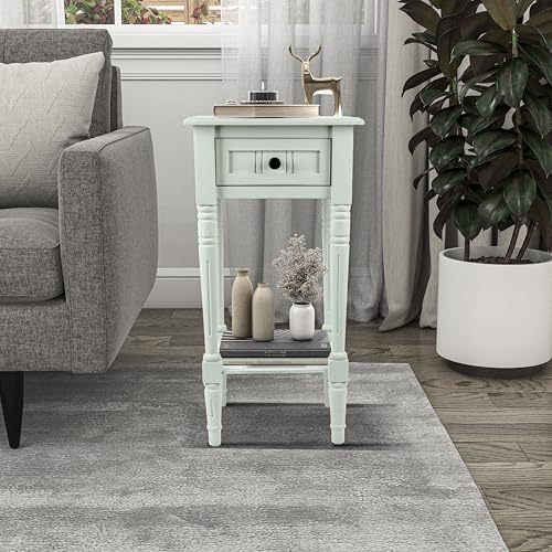 Image of Decor Therapy Simplify 1-Drawer Accent Table, Sturdy Narrow End Table, 28 inch x 14 inch x 14 inch - Sea Glass