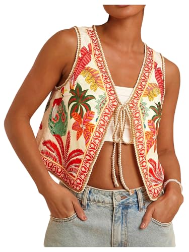 GORGLITTER Women's Western Vest Tie Front Tops Boho Vintage Country Concert Rodeo Cowgirl Outfits Trendy 2025