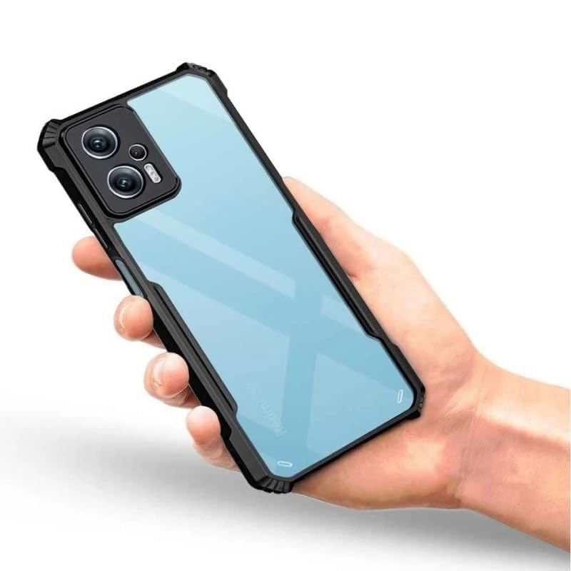 Image of NSTAR Shock Proof Clear Protective Back Case for Motorola G13 5G | Acrylic Crystal Clear 360 Degree Protection- (PC & TPU, Black Bumper)
