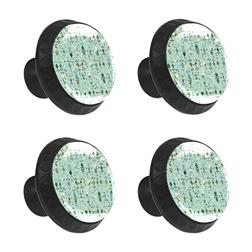 MEHOM 4 Pcs Crystal Glass Cabinet Drawer Knob,Green Geometric Design Round Drawer Knobs Kitchen Cabinets Dresser Cupboard Wardrobe Unique Pulls Handles