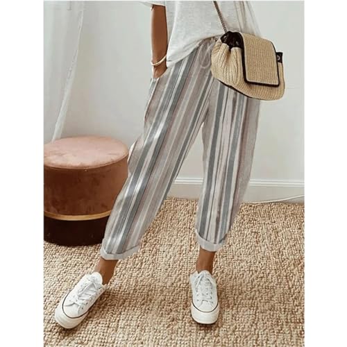 Striped Linen Pants Women Flowy Palazzo Trousers Business Casual Dressy Vacation Summer4