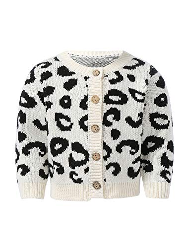 Jizyo Infant Baby Girls Cotton Cardigan Coat Long Sleeve Cable-Knit Leopard Sweater Bolero Warm Coat for Autumn Fall 3M-3T Apricot 3