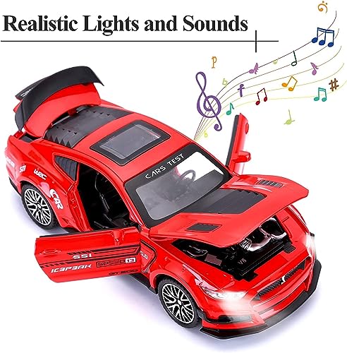 Image of Mustang Shelby GT500 Toy Car Scale Model,Pull Back Vehicles Alloy Simulation Supercar with Lights and Sound Also for Car Dashboard,Kids,Adult (Red)