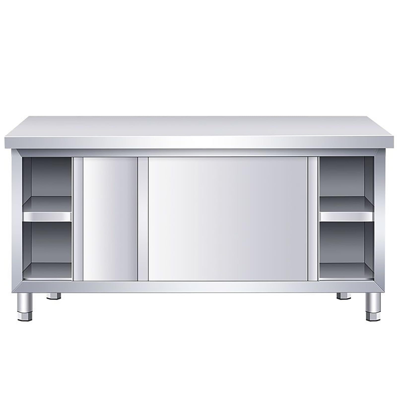 Mesa de trabajo de acero inoxidable con puertas correderas, mesa multifuncional de cocina con armario para uso comercial y exterior