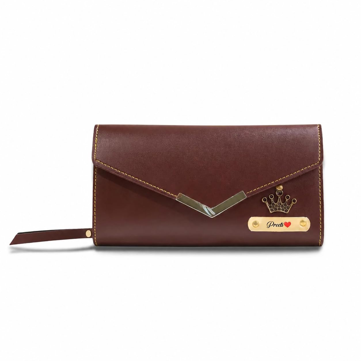 custom AbbZone Personalized Wallet with Name & Charm | Gifts for Women | Card Holder, Hand Bag (Brown)-picture-20