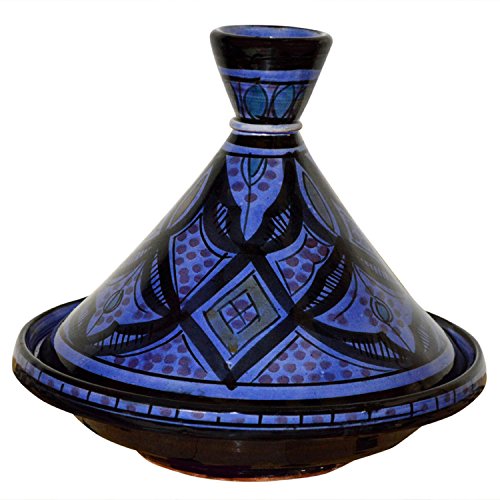 Moroccan Handmade Ceramic Tagine 8-Inch White & Blue