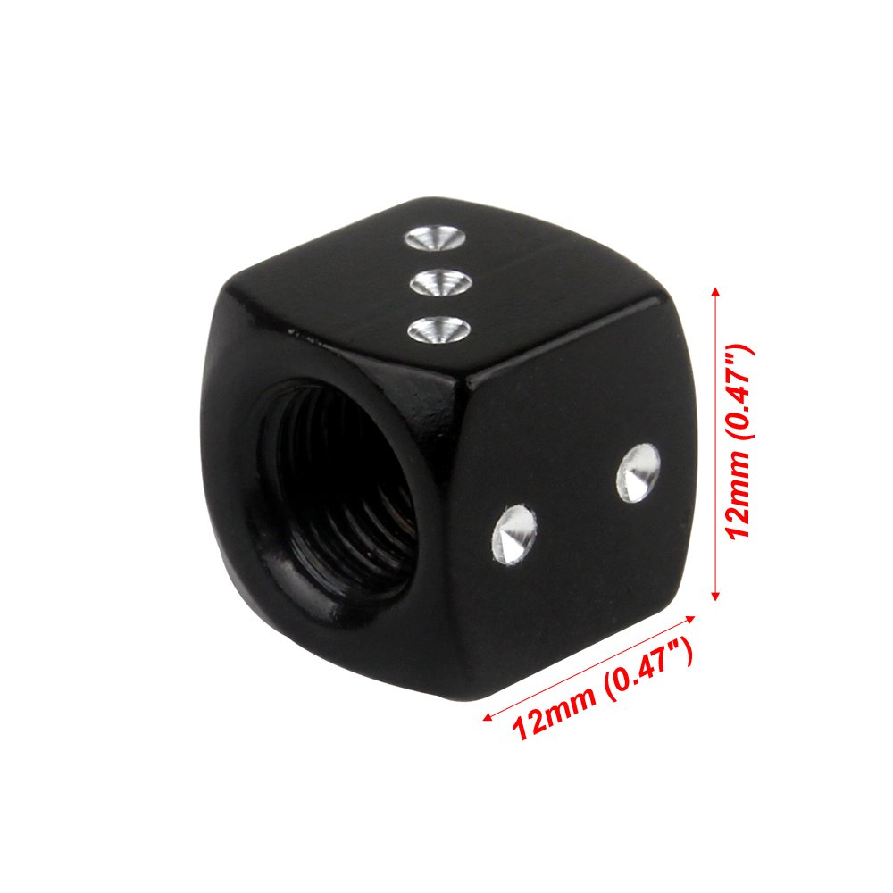 Set De 5 Tapas Antipolvo Para Válvula De Neumático En Forma De Dado – Aluminio Negro, Con Junta De Goma