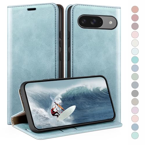 Coque Pixel 9 portable pour voyager leger etui a rabat bleu clair