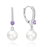 925 Sterling Silver Freshwater Pearl Hoop Earrings with Dangle Real Pearl&comma;Simulated Pearls