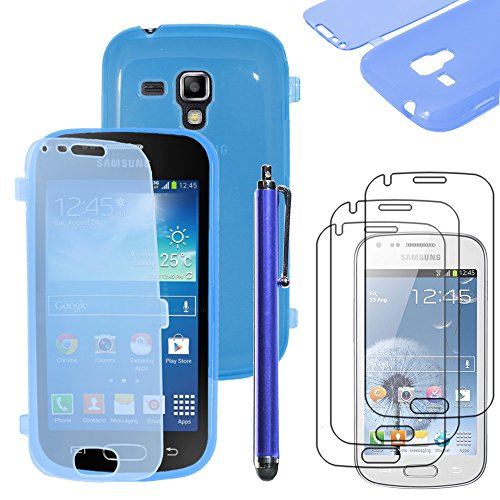 ebestStar   Funda Compatible con Samsung Galaxy Trend S7560, S Duos S7562 Carcasa Cartera Proteccion Formato Libro, Silicona Gel Case Shock Absorción + Lápiz +3 Peliculas, Azul