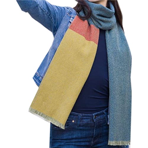 Mucros Weavers Luxuriously Soft Merino Blue, Yellow And Orange Color Block Scarf2