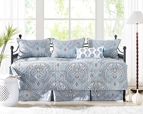 Southshore Fine Living, Inc. 6-Piece Quilted daybed Cover Set Lightweight Includes Twin Paisley Quilt Cover, 3 Matching Quilted Shams, Bed Skirt and one Neck Pillow, Pure Melody Aqua, Twin